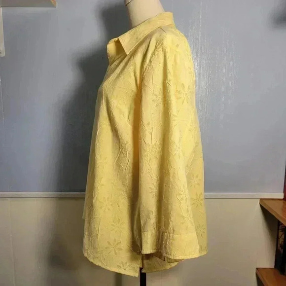 CJ Banks Size X Bright Yellow Semi Sheer Floral 3/4 Sleeve Blouse & Tank Top Set - Picture 7 of 11